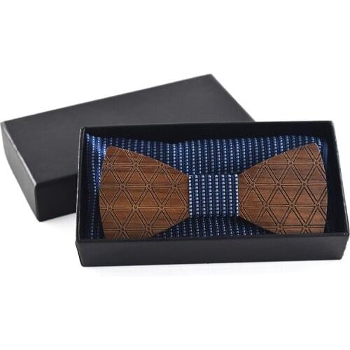 Dropshipping wooden bowtie washington dc father son walnut black wood bow tie set with kerchief in a box for women