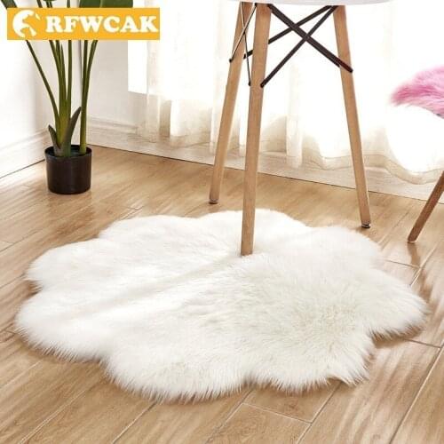 RFWCAK Flower Soft Sheepskin Rug Chair Cover Artificial Wool Warm Hairy Carpet Bedroom Mat Seat Pad Fur Area Rugs Home Textile