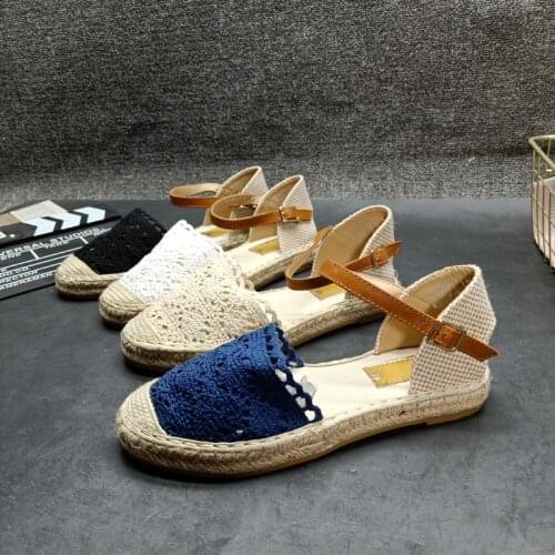 Flat Sandal Shoe 2021 Summer Lace Denim Womens Suit Female Beige Large Size Buckle Strap Without Closed Comfort Laces Fashion B