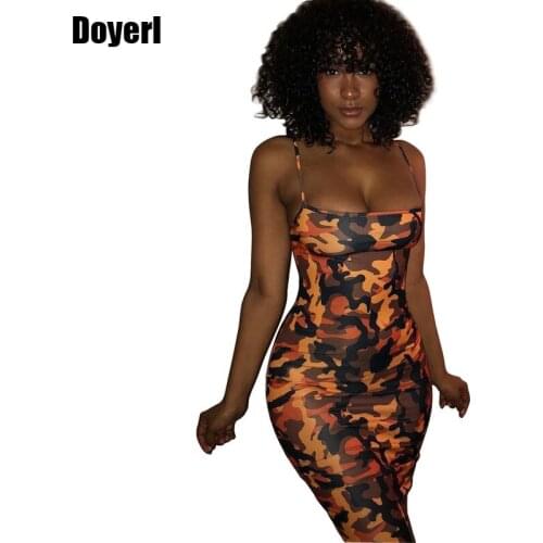 Sexy Camouflage Print Spaghetti Strap Dress Women Summer Backless Slim Bodycon Party Midi Dress Sexy Night Club Bandage Sundress