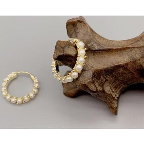 FoLisaUnique 3mm White Freshwater Pearls Hoop Earring For Women Girls Classic Jewelry S925 Sterling Silver 14K Gold Filled Loop