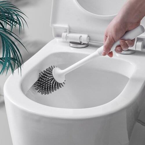 Silicone Toilet Brush Soft Bristle Wall-mounted Bathroom Toilet Brush Holder Set Clean Tool Durable ThermoPlastic Rubber