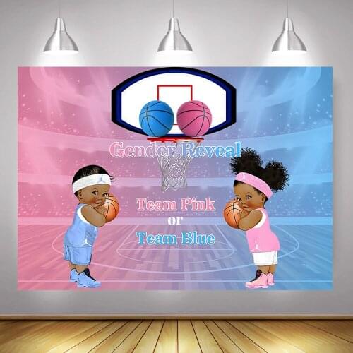 Sports Basketball Themed Gender Reveal Backdrop Photography Team Pink or Team Blue Newborn Baby Shower Background Photocall