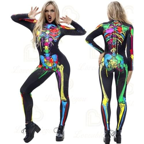 Halloween Scary Cosplay Costumes for Women Bodysuit Devil Vampire Carnival Party Clothing Skull Dress Jumpsuit Zombie