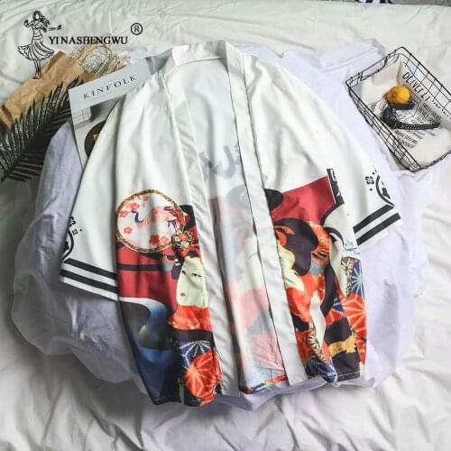 Traditional Kimono Cosplay Print Kimono Cardigan Outerwear Sunscreen Blouse Harajuku Asia Japanese Yukata Women Costume Man