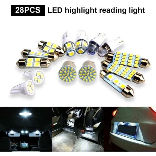28pcs Universal T10 Car LED Light Bulb White Car Interior Dome License Plate Festoon Map Reading Light Mixed Set Multi-purpose