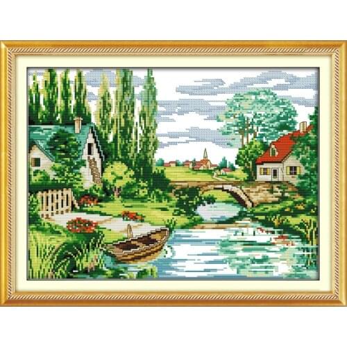 Everlasting Love Country View Chinese Cross Stitch Kits Ecological Cotton Stamped 11CT DIY Christmas Decorations For Home Gift
