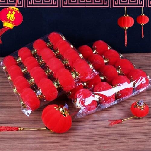 High Quality (20 pcs) 5.5cm Red flocking small lanterns New Year /Wedding/ Party Decorations/Birthday party Mini Layout Lantern