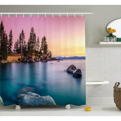 Lake House Shower Curtain Trees On The Alley and Stones in The Lake Motivational Nature Inspired Rest Home Decor Bath Curtains