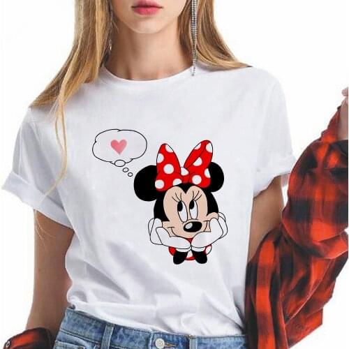 Minnie and Love Aesthetic Clothing Womens T Shirt Disney Cartoon Print Female Tops Summer Loose Short Sleeve футболка Oversized