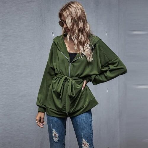 Spring and Autumn Womens Clothing Coat Bet Fashion Leisure Sport Coats Loose Hat Zipper Pure Color Long Woman Clothes 2021