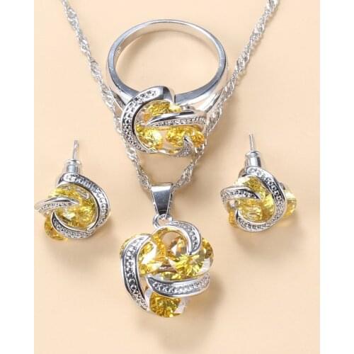 Women‘s’ Summer Accessories Jewelry Sets Yellow Cubic Zirconia Stud Earrings And Ring Sets Free Shipping