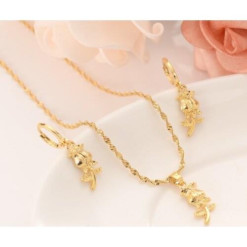 Bangrui Fashion Necklace Earring Set Women Party Gift Gold color flowe rose pattern Necklace Earrings Jewelry Sets wife gifts