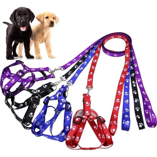 1 Set Pet Dog Harness Adjustable Paw Print Pet Leashes Puppy Collar for Small Dogs Cat Harness Accessories Outdoor Walk
