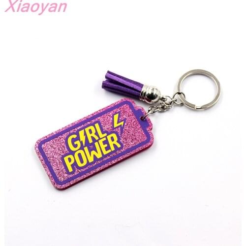 1piece) KH1056-63mm Acrylic Girl Power Keychain, Women Gift Battery Glitter Acrylic Keychain