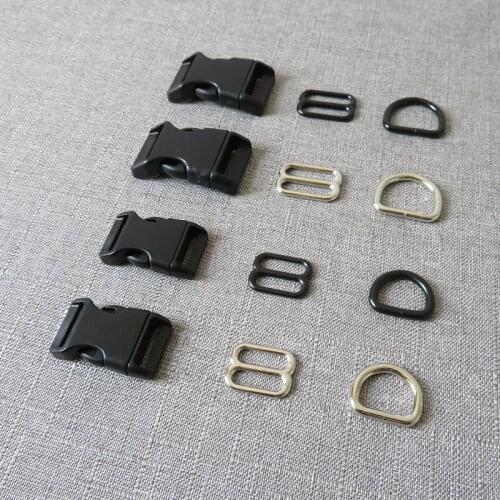 20sets/lot wholesale15mm 20mm 25mm Plastic buckle metal D ring adjuter belt strap buckle slider for cat pet dog collar accessory