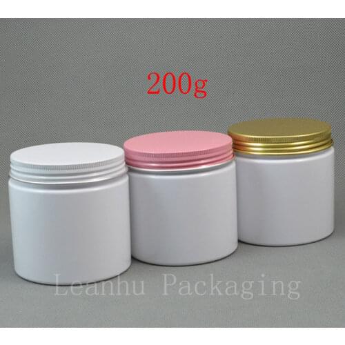 200g x 20 empty white PET thicken cream jar for containing solid cream with white / gold / pink aluminum screw cap 200cc bottle
