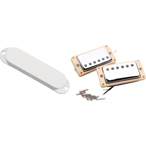 3 Pcs White Single Coil Pickup Cover & 1 Set Bridge Pickup Chrome with Yellow Frame Fit Lp Guitar