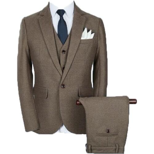 3pc Costume Homme Fashion Vintage Slim Fit Men Suit Plus Size Khaki Business Formal Wear Hot Groom Wedding Dress Suit Men