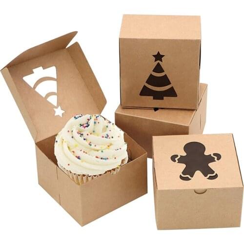 30 Kraft Cardboard Bakery Cookie Boxes Set Auto-Popup For Christmas Cupcakes Cookies Brownies Donuts 4X4x2.5Inch