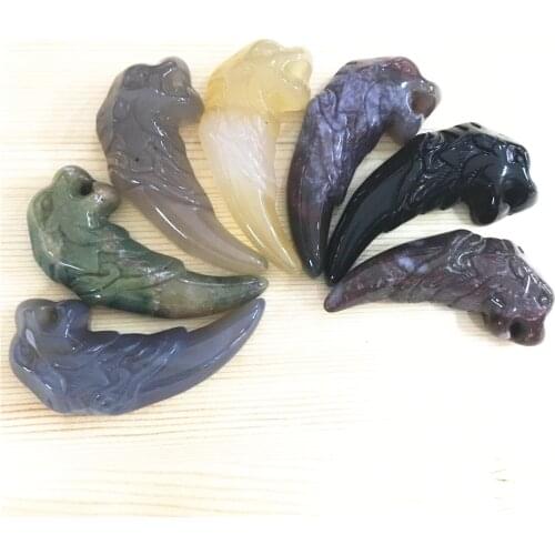 4PCS/Lot Mixed Color Natural Agates Stone Wolfs Fang Spike Shape Pendants Wolf Head Necklace Pendant For Jewelry Making 53*25MM