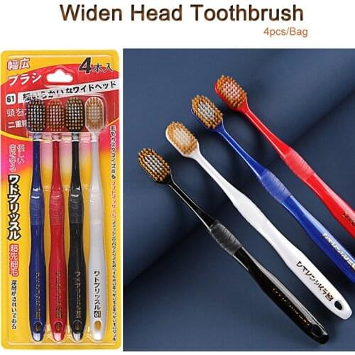 4pcs/Pack Widen Head Toothbrush Soft Bristle Brush Oral Hygiene Care Tool Dental Teeth Tongue Clean For Adults Family Travel Use