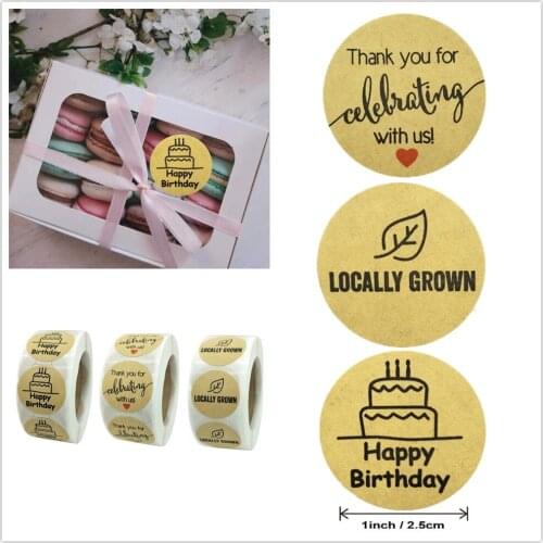 500pcs 2.5cm Kraft Paper Thank You Stickers Happy Birthday Baking Sealing Decoration Gift Label Stationery Sticker