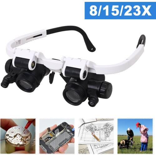 8X/15X/23X Double Eye LED Lamp Magnifier Spectacles Glasses Magnifier Loupe Watch Jewellery Measurement