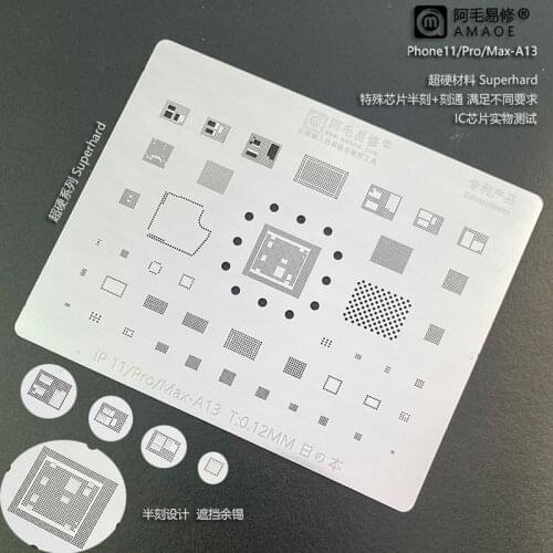 Amaoe ip11 For iPhone 11 Pro Max BGA Stencil Reballing A13 CPU RAM Nand Flash IC Chip Solder Tin Plant Net Thickness Heat 0.12mm