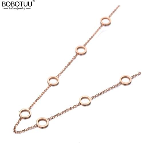 BOBOTUU Trendy Titanium Stainless Steel CZ Crystal Round Circle Choker Necklaces For Women Chic Charm Pendant Necklace BN19201