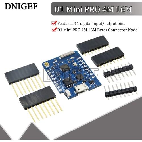 D1 Mini PRO 4M 16M Bytes Connector Node MCU Based ESP8266 ESP-8266EX CP2104 WIFI Development Board Micro