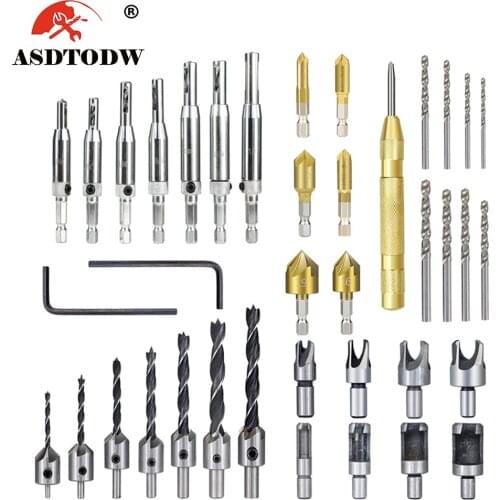 Woodworking Chamfer Drilling Tools Drill Bits Set Wood Plug Cutter Three Pointed Countersink Drill Bits