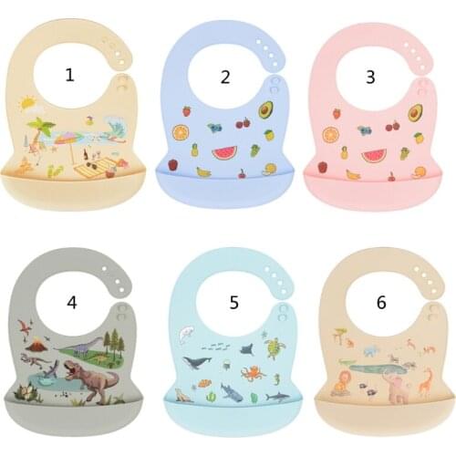 Baby Cartoon Waterproof Bibs Adjustable Apron Food Grade Silicone Newborn Feeding Food Catcher with Pocket