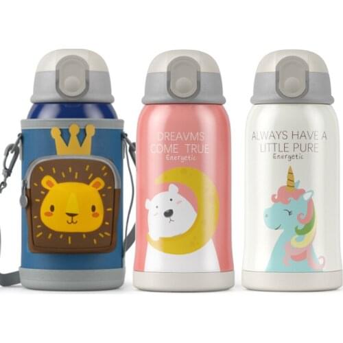 550ml Childrens Smart Stainless Steel Straw Thermos Cup Cartoon Leakproof Thermos Portable Childrens Kettle
