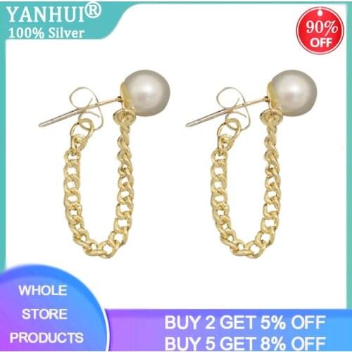 Long Dangle Earrings for Women Fashion Silver Tremella Needle Simulated Pearl Tassel Drop Earring Vintage Gold Brincos Jewelry
