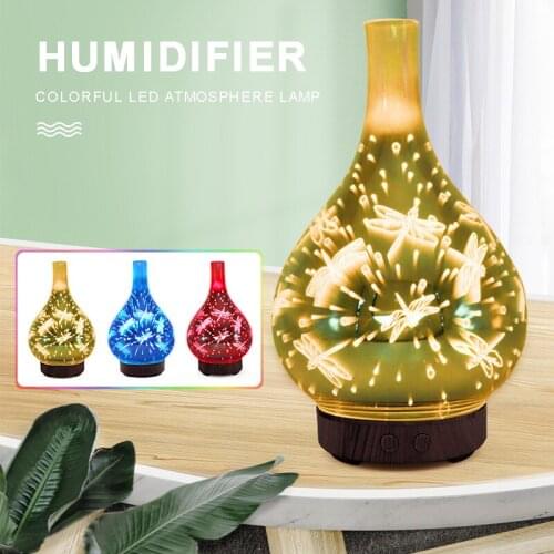 For Car Office Home Bedroom 1pc 100ML High Quality 3D LED Colorful Glass Humidifier Portable Ultrasonic Essential Oil Diffuser