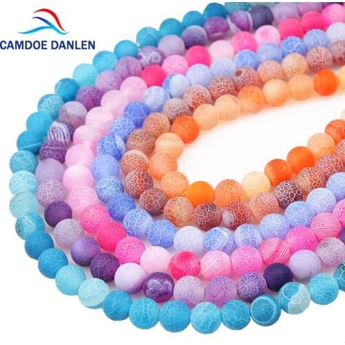 CAMDOE DANLEN Natural Gem Stone Weathered Lace Frost Agates Onyx Round Beads 4 6 8 10 12mm Fit Diy Charm For Jewelry Making