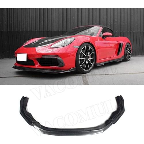 3PCS Carbon Fiber Front Lip Spoiler Splitters fit for Porsche 718 Cayman Boxster 2016-2019 Head bumper Chin Guard Car Styling