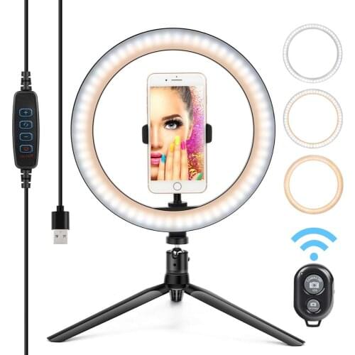Dimmable Bluetooth Control Led Desktop Live Broadcast Support Ring Light With Tripod Stand Cell Phone Holder Ring Night Light