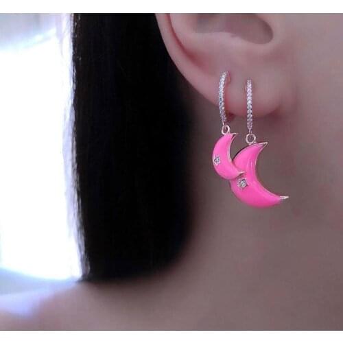 Colorful enamel moon dangle earring Neon enamel crescent moon charm Christmas gift fashion jewelry