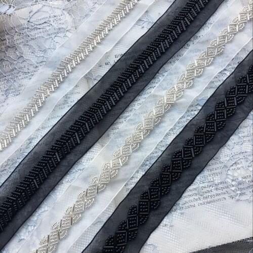 High quality hand-sewn beaded mesh bar code lace trim clothing material DIY belt shoulder lead jewelry accessories