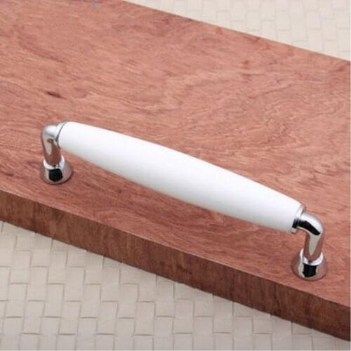 Kitchen cabinet handle white ceramic cupboard pull shiny silver zinc alloy dresser drawer wardrobe furniture handles pulls knobs