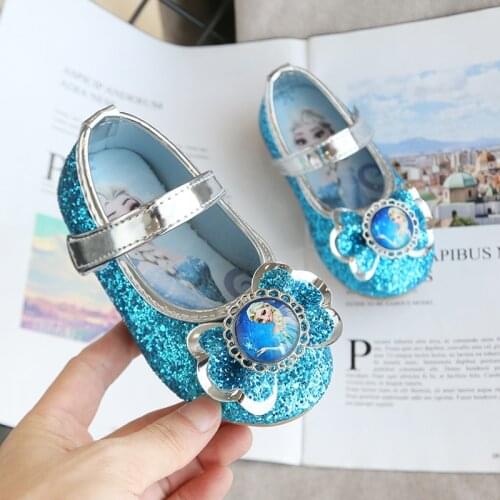 Disney girls small leather shoes cartoon frozen sweet cute bow princess casual shoes baby single shoes spring new children shoes