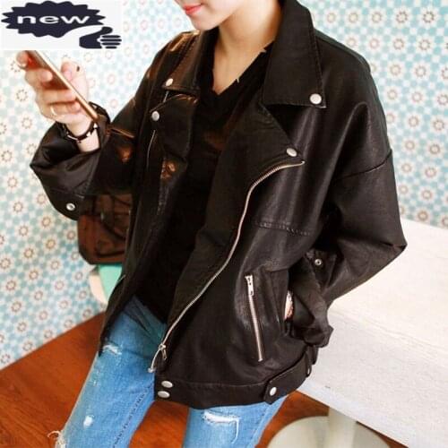 Motorcycle Biker Loose Fit Coat Female Pocket New Zip Jacket Casaco Feminino Faux Leather Jaqueta Feminina Inverno Couro