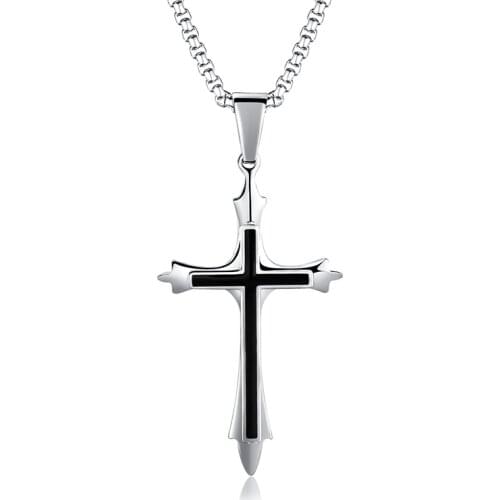 MENS CROSS NECKLACE FOR MEN STAINLESS STEEL JESUS CHRIST PRAYER CROSSES NECKLACES MENS JEWELRY RELIGIOUS JESUS PENDANT