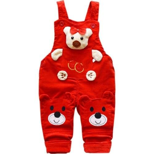 2020 New Autumn Baby Trousers Boys Girls Cute Dolls Decorated With Corduroy Bear Print Overalls