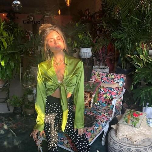 Autumn Office Ladies Full Sleeve Bow Crop Tops Women Chiffont-Shirts Harajuku Basic Street Casual Tee Shirts Mujer