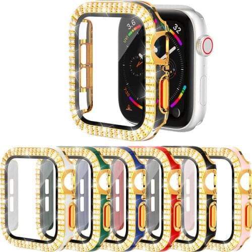 Full iWatch 6D Dazzling Carving PC Double Row Diamond Protective Case For Apple Watch 6 5 4 3 2 38/40MM film For iWatch 44/42MM