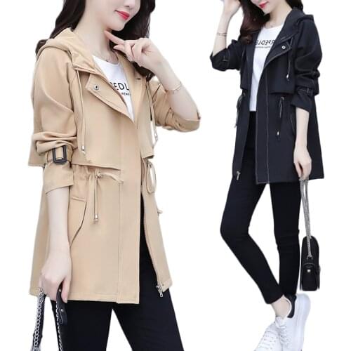 Plus size Womens Windbreaker New Spring Autumn Casual Trench Coat Female Hooded Parka Long Career Outerwear Gabardina De Mujer