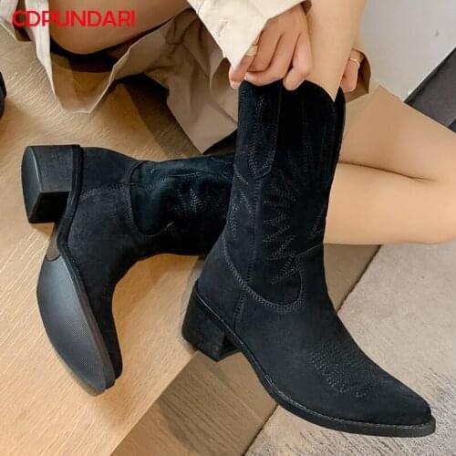 Embroider Genuine Leather Ankle Cowboy Boots For Women High Heels Western Cowgirl Short Boots Ladies Spring Autumn Punk Shoes
